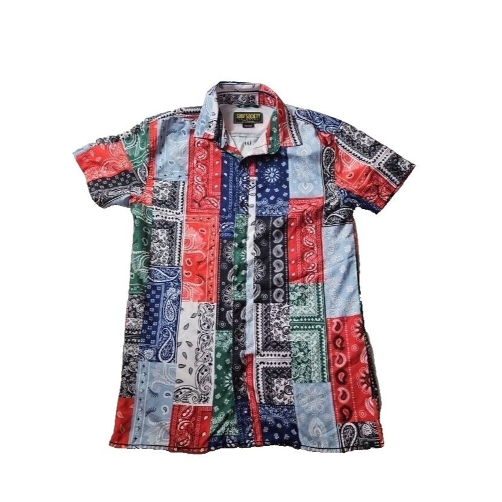 Surf Society Swimwear Shirt Adult Medium Red Black Green Patch Mens